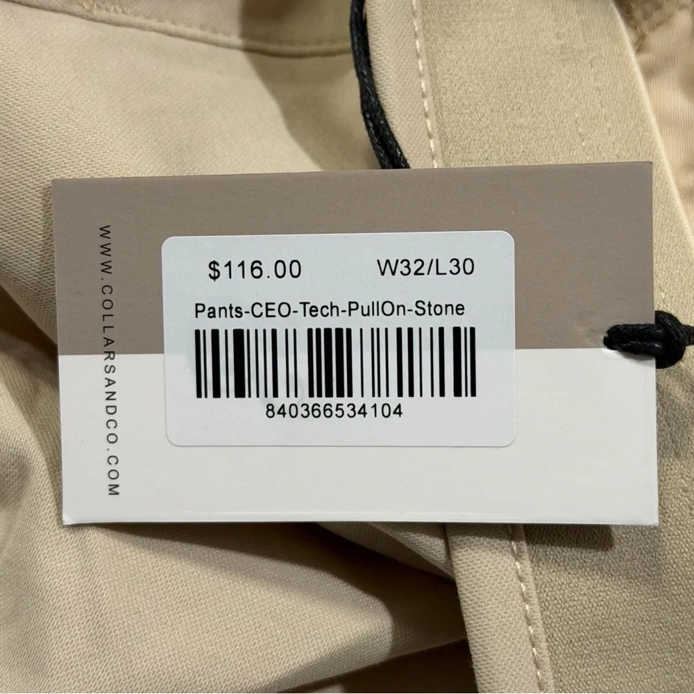 Collars and & Co NWT 32/30 Stone CEO Tech Pull On Pants Stretch Golf Athleisure